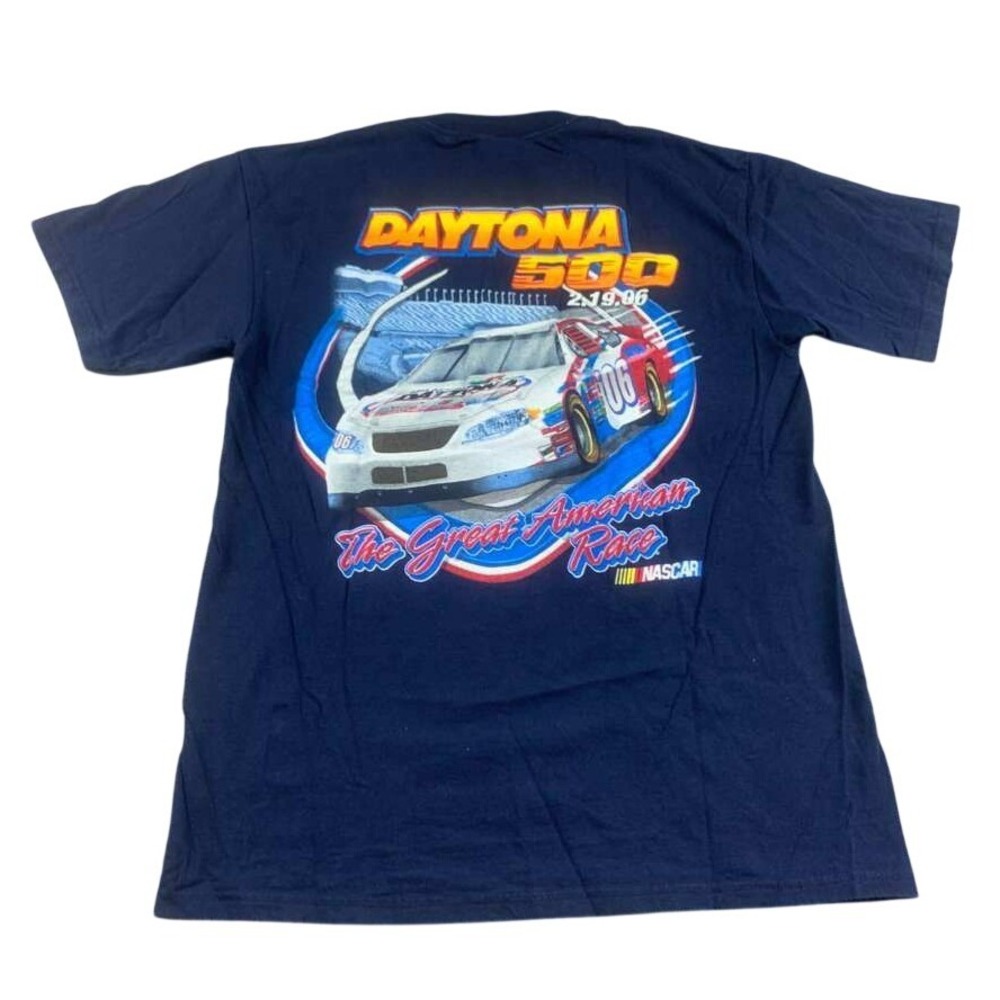 Y2K Daytona 500 2006 NASCAR Gildan T-Shirt Men M Blue Race Graphic Chest Pocket